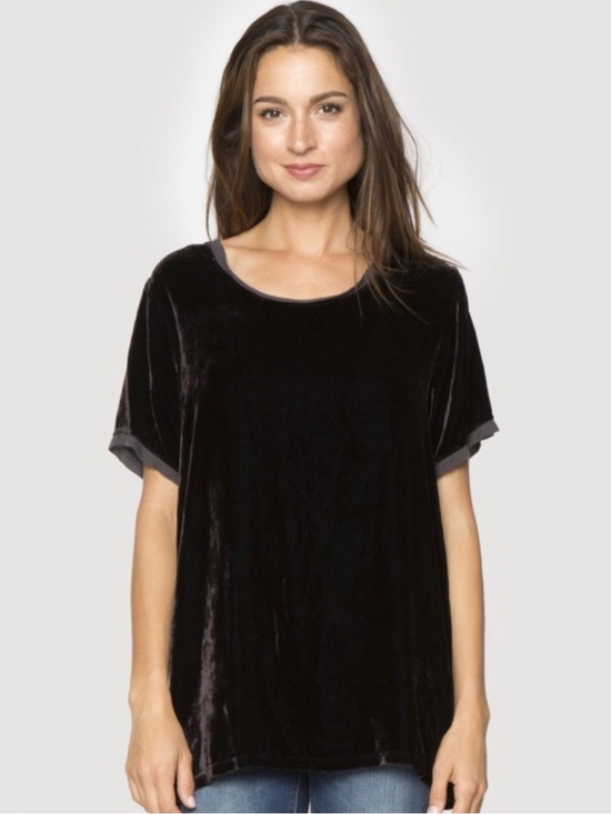 Johnny Was Tops - Johnny Was Pete & Greta Velvet Short Sleeve Tunic Top Black Size XS